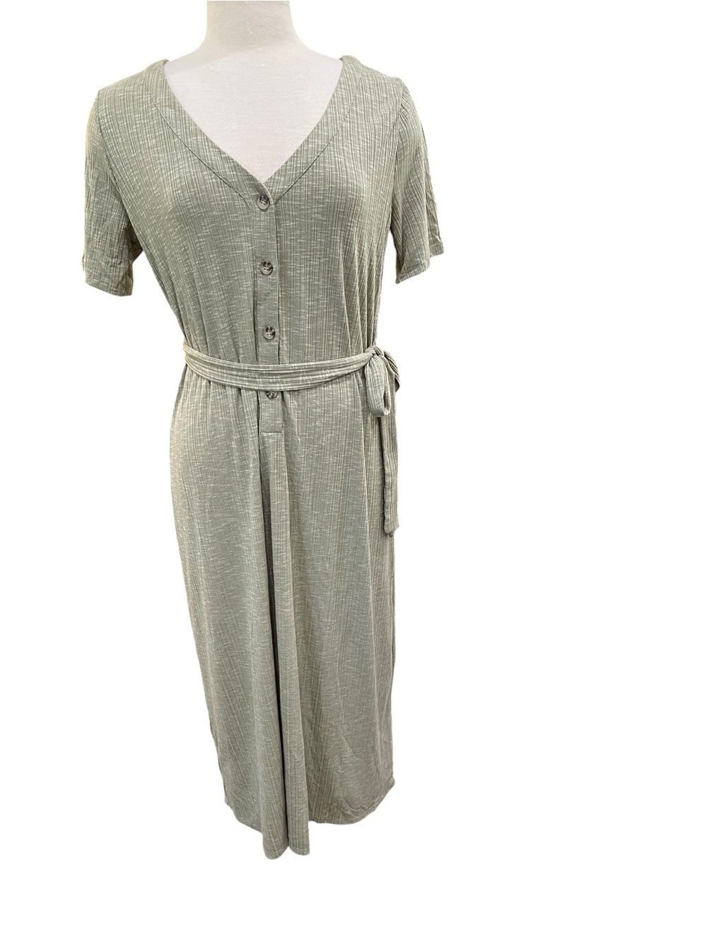 New Mason & Belle Button Front Ribbed Shirt Sleeve Tee Shirt Dress SZ XL Green